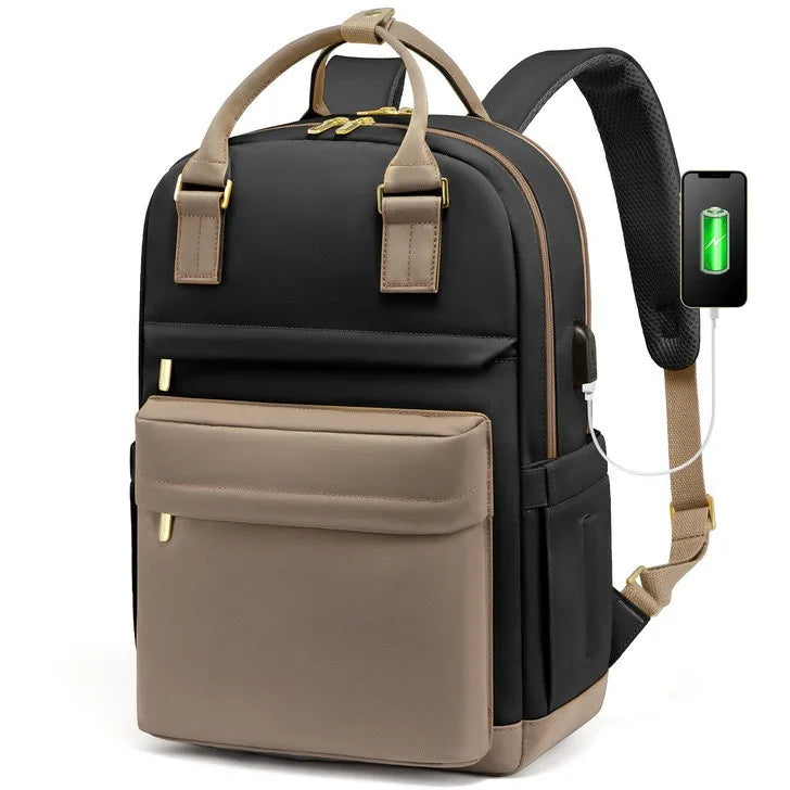 Women's Nylon Waterproof Casual Backpack with USB Port, Fits 15.6 Inch Laptop