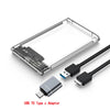 A transparent USB to Type-C adapter featuring a metal enclosure for connecting devices.