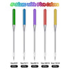 Five sizes of anti-skip sewing machine needles in five colors displayed vertically.