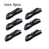 Six black cord organizers or wire winders for tidy cable management.
