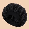 Black satin wide brim shower cap for hair protection