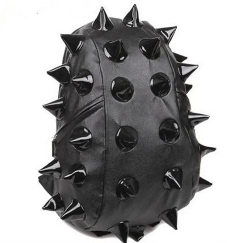Black PU leather backpack with spikes and rivets for travel or laptop use