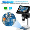 A digital microscope with a 720P HD 4.3 inch LCD display and objective lens viewing electronic components.