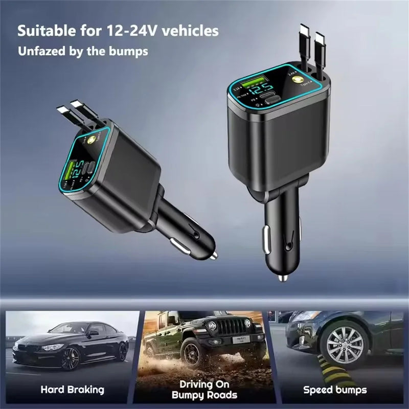 Retractable Car Charger with Dual USB-C Ports