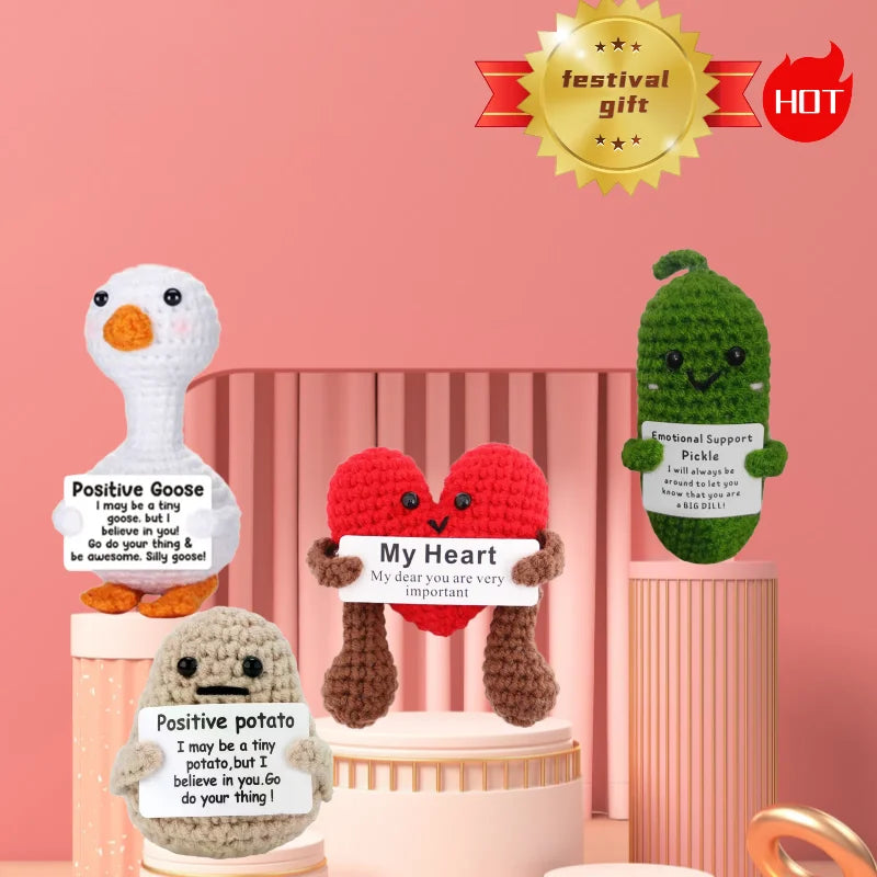 Handmade Wool Knit Potato Plush Doll with Inspirational Card