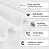 A white flannel throw blanket with various quality features listed on the packaging.