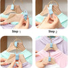 Four steps demonstrating how to connect space-saving cascading hangers for closet organization