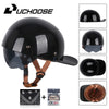 Black retro open face motorcycle helmet with a baseball cap visor and included goggles