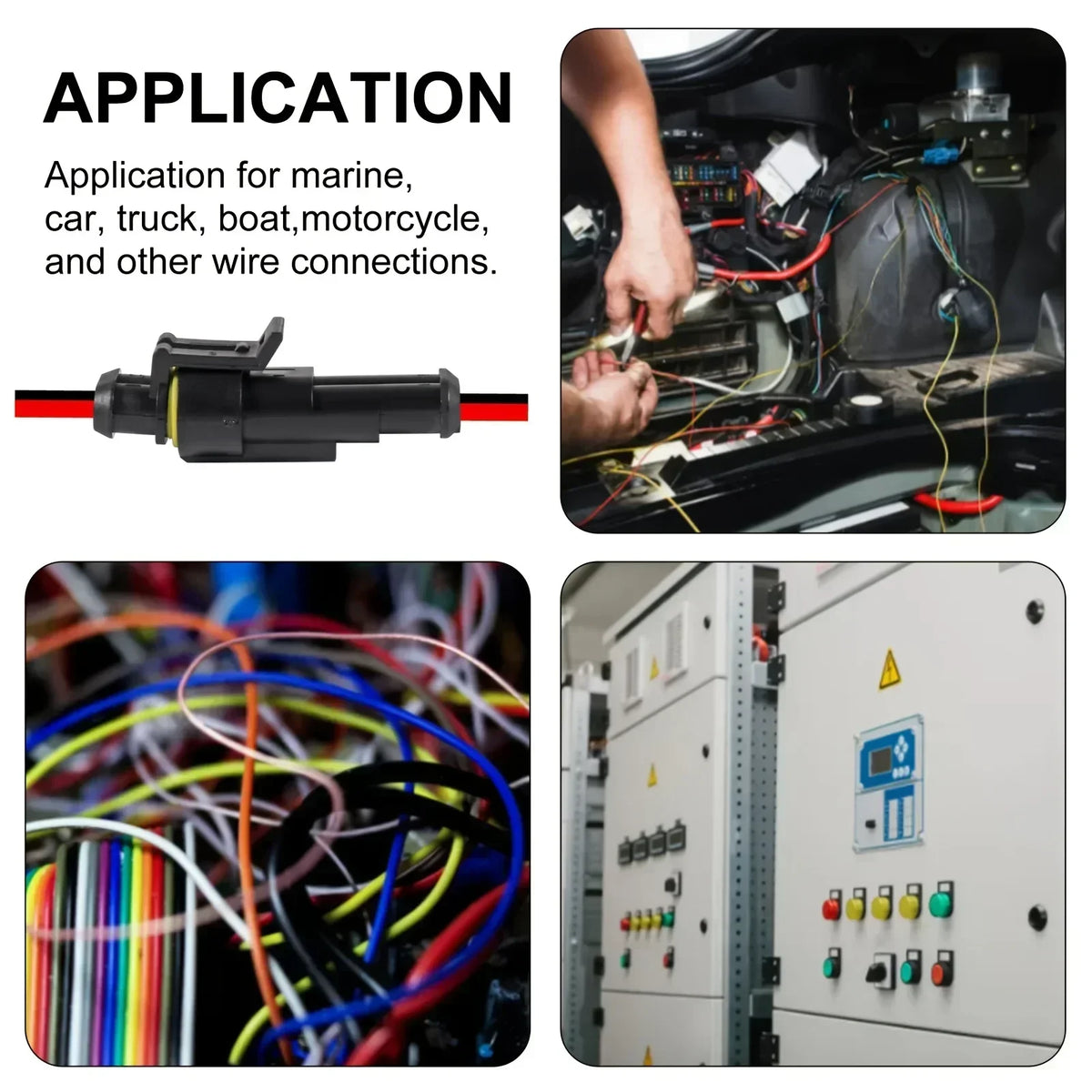 Waterproof 2-Pin Electrical Connector Kit with 16 AWG Wire