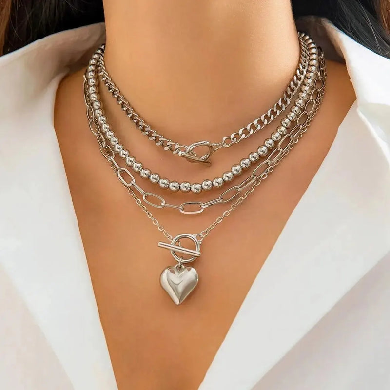 Gold Heart Pendant Choker Necklace