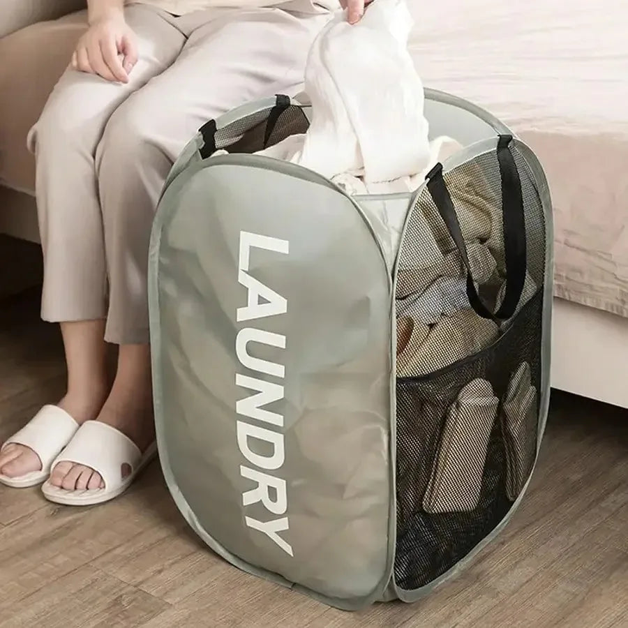 Foldable Mesh Laundry Basket with Pop-Up Design