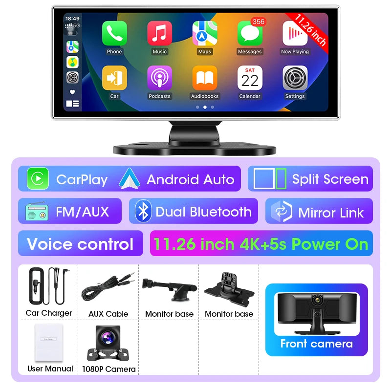 12-Inch Rearview Mirror Dash Cam with Wireless CarPlay & GPS