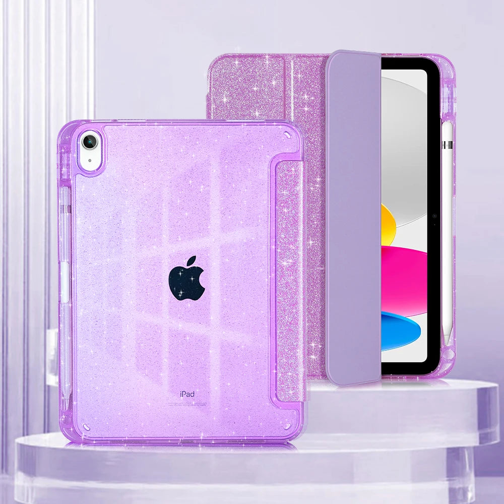 Glitzerndes lila Etui und Hülle für iPad Pro mit klarem Stand