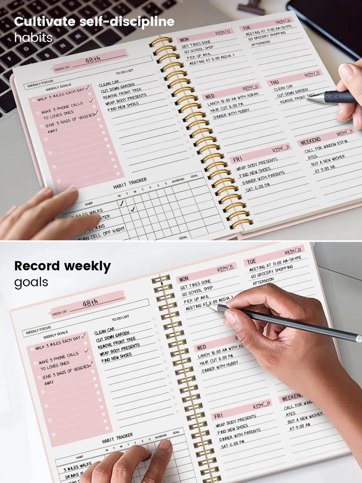 A5 Non-Dated Weekly Spiral Planner with Sticker Sheets