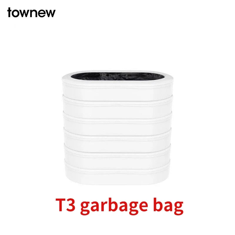 White replacement refill rings for a smart kitchen trash can.