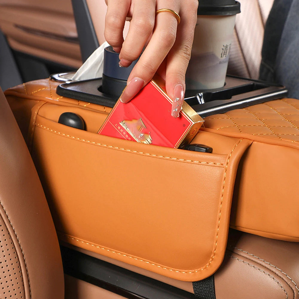 Multifunctional Car Armrest Cushion with Storage and Cup Holder