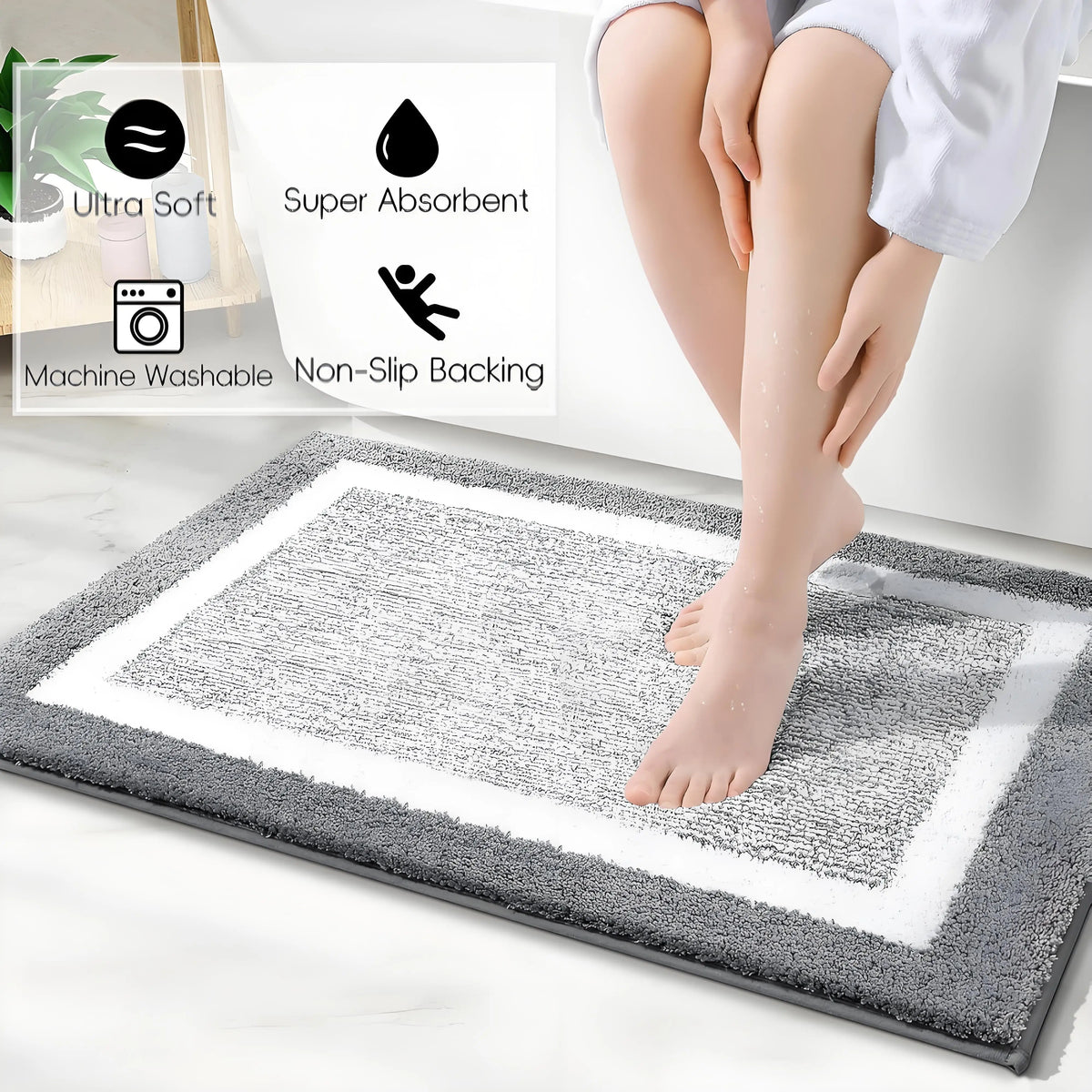 Plush Microfiber Non-Slip Bath Mat with Quick-Dry Absorbency