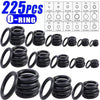 Assortment kit of black O-rings and gaskets for automotive air conditioning systems.