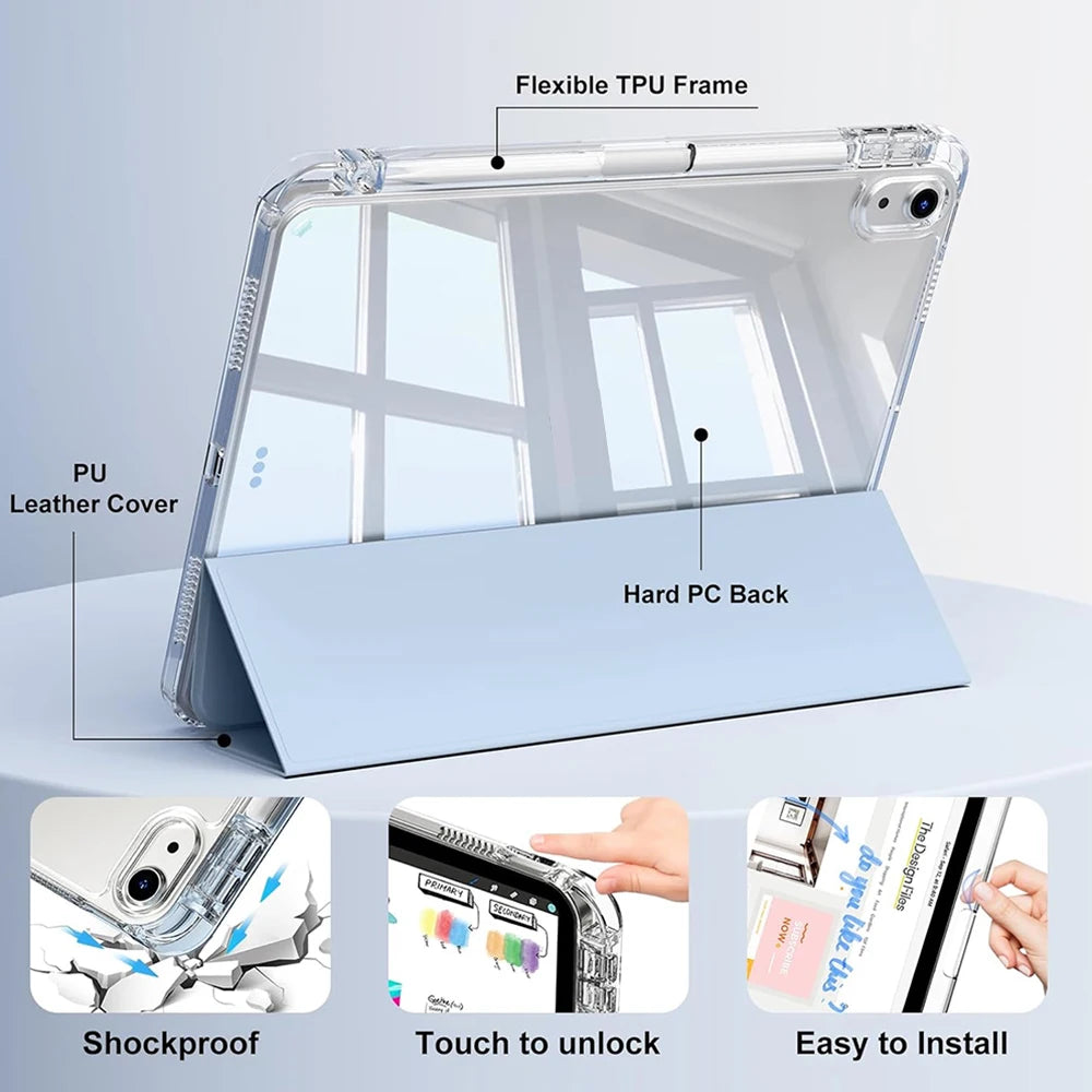 Crystal Clear iPad Case with Built-in Pencil Holder