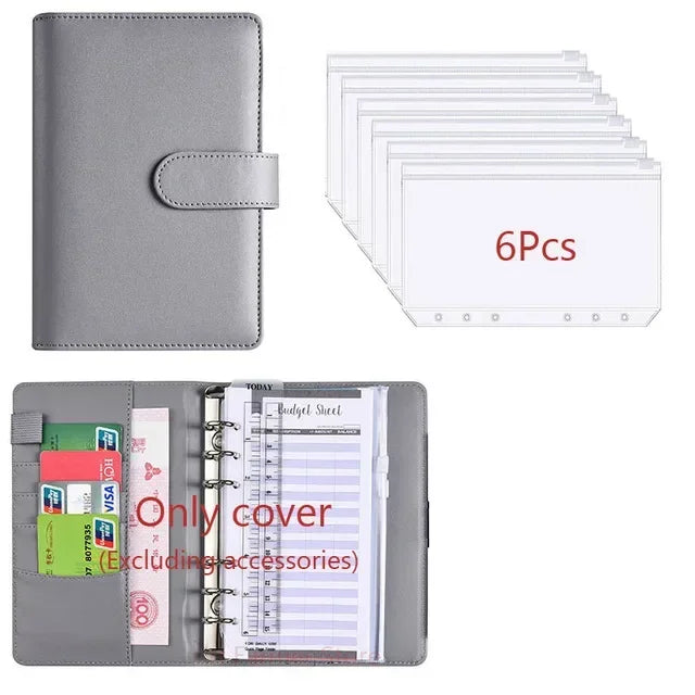 A6 PU Leather Budget Binder with Cash Envelope Organizer