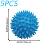 Five blue reusable laundry balls used for fluffier and faster drying