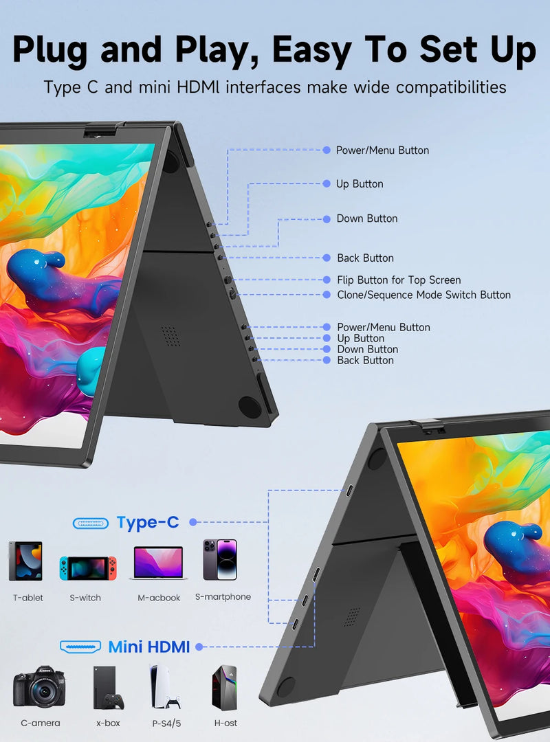 Monitor Portátil de Doble Pantalla para Laptop de 15.6"