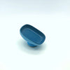A blue leaf-shaped suction cup soap dish for bathroom and shower.