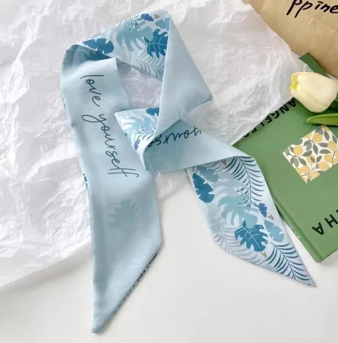 Floral Print Silk Hair Scarf for Women – Long Ribbon Headband