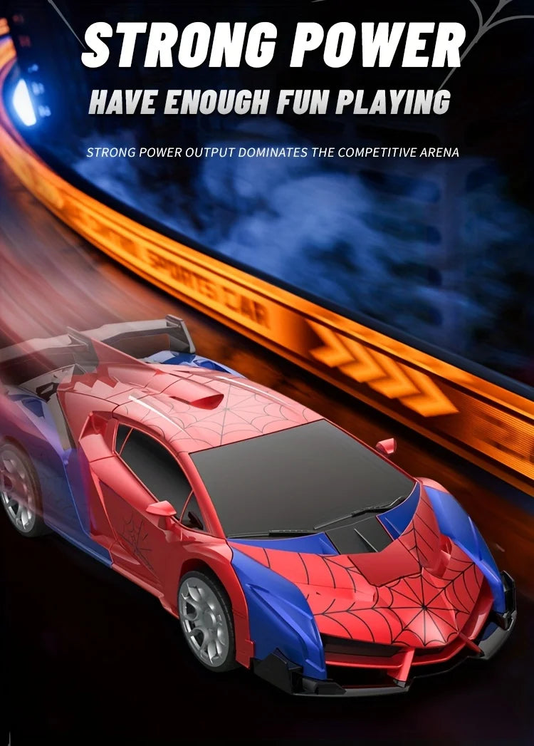 1:18 Scale RC Stunt Car with 360° Spin, LED Lights & One-Button Transformation