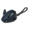A dark brown genuine leather cartoon mouse coin purse with a strap.