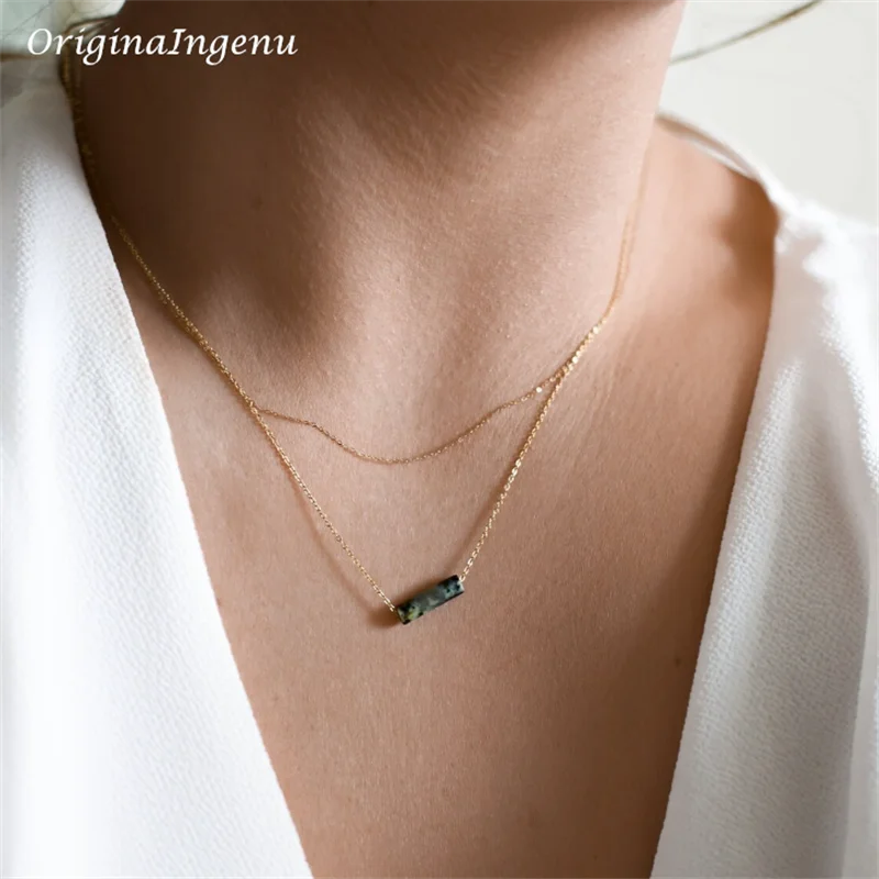 Dainty Beaded Gemstone Pendant Necklace in Gold Filled