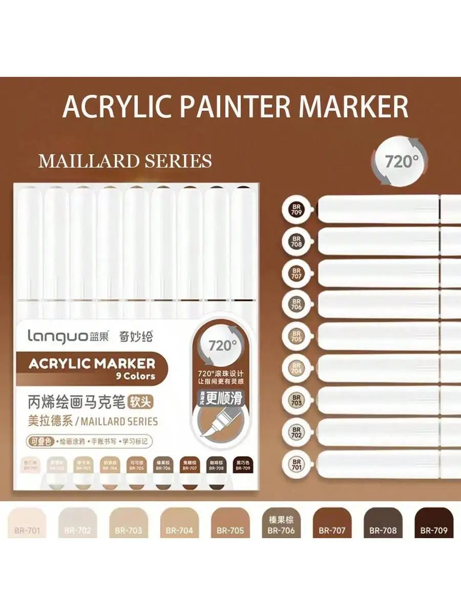 Acrylic paint marker set with 9 colors and 720 degree design featuring fine tips for art and DIY