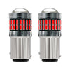 A pair of LED turn signal and reverse light bulbs with silver and red accents.