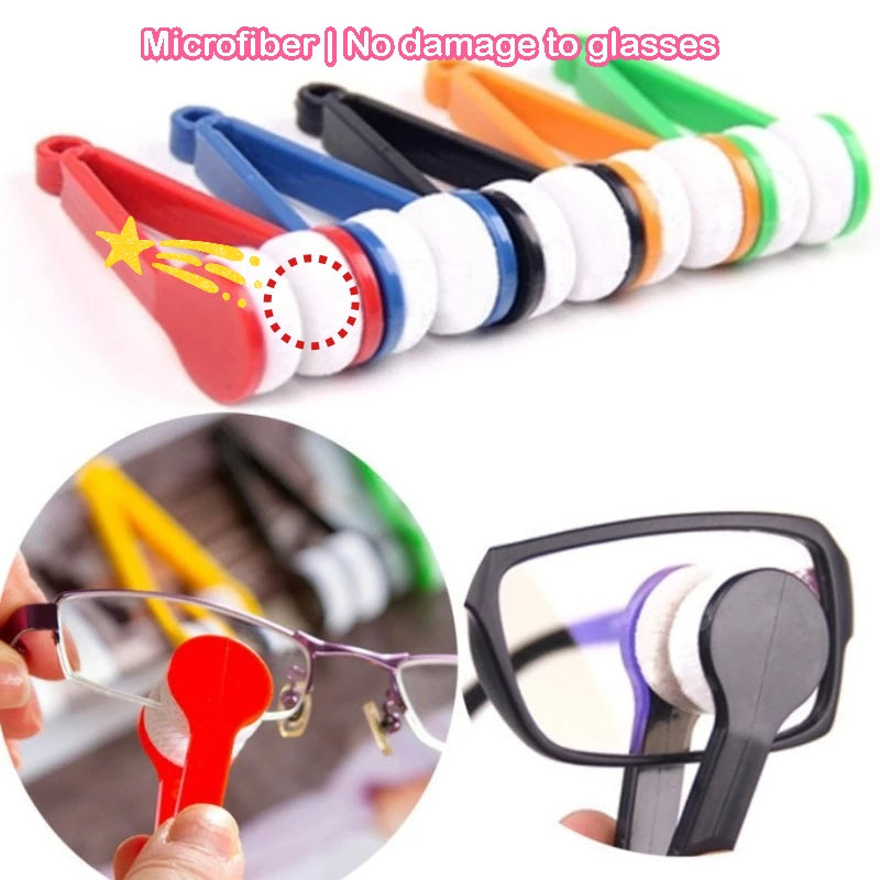 A set of colorful microfiber cleaning cloths and a brush for cleaning glasses.
