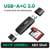 Schwarzer UGREEN USB-A zu C 3.0 Adapter zum Lesen von SD und TF Speicherkarten.