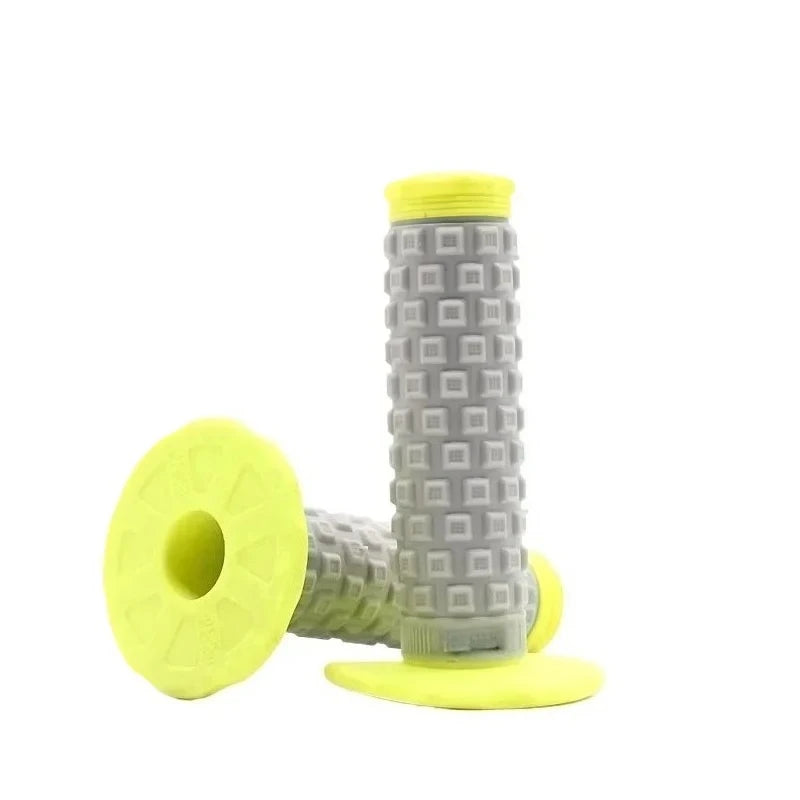 Yellow and gray motorcycle handlebar grips for dirt bikes