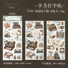 Eine Blätter mit Vintage-PVC-Transferstickern mit antiken Schreibmaschinen und संबंधितen Artikeln zum Scrapbooking