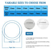 A chart showing various badge and paper sizes in millimeters for DIY metal button parts.