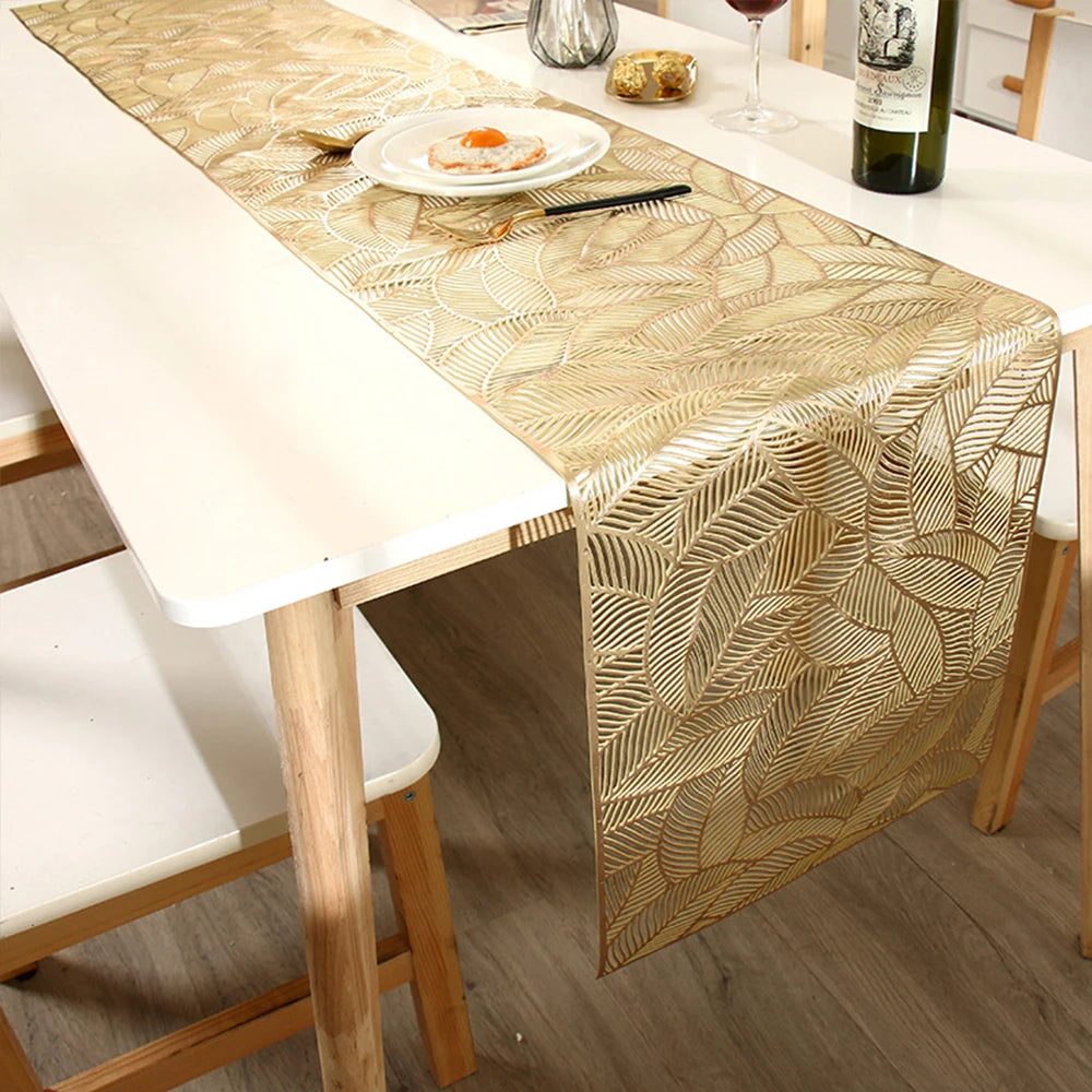 Elegant Hollow Leaf Gold Table Runner for Weddings & Everyday Dining