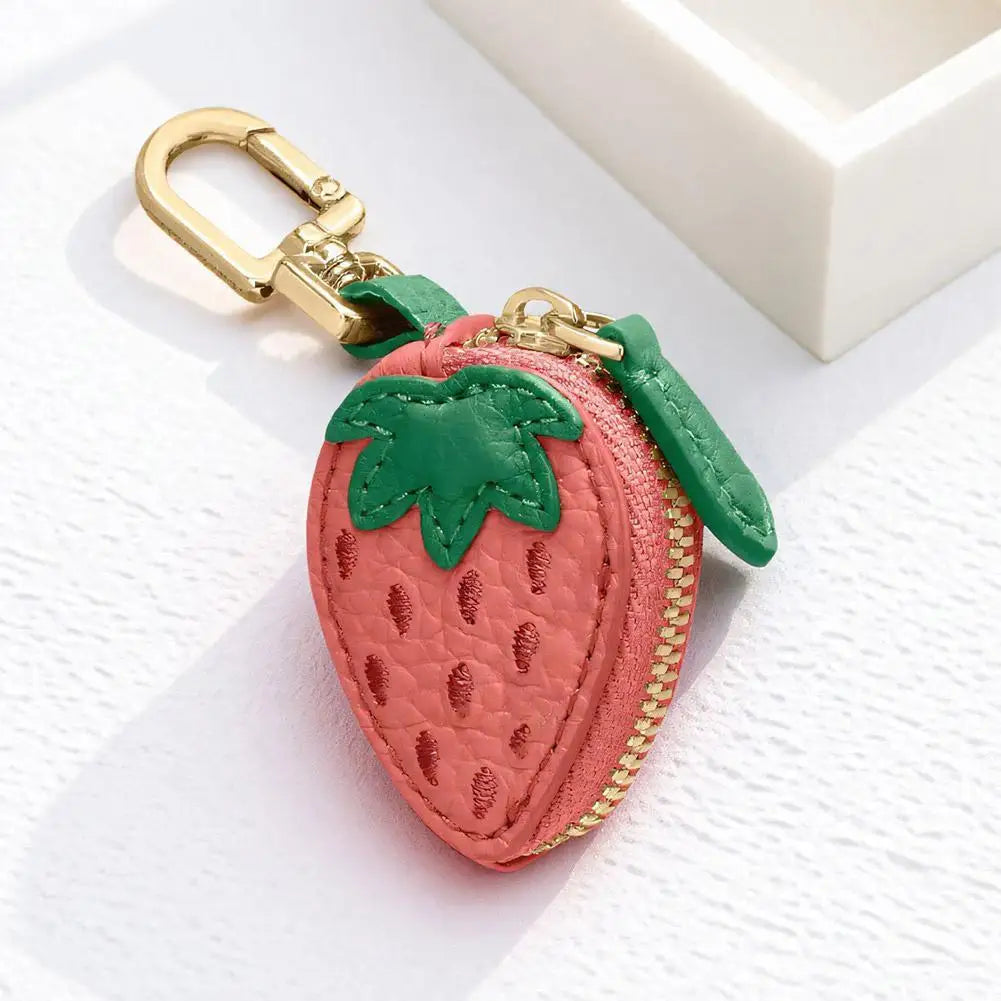 Adorable Fruit Coin Purse Keychain - Cute Cherry & Blueberry Design, PU Leather Mini Storage Bag