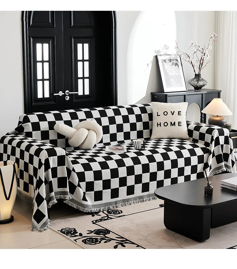 Checkerboard Jacquard Sofa Cover – Washable Nordic Style Slipcover