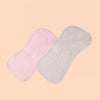 A pair of soft absorbent baby burp cloths, one pink and one light gray, are shown against a pale background.