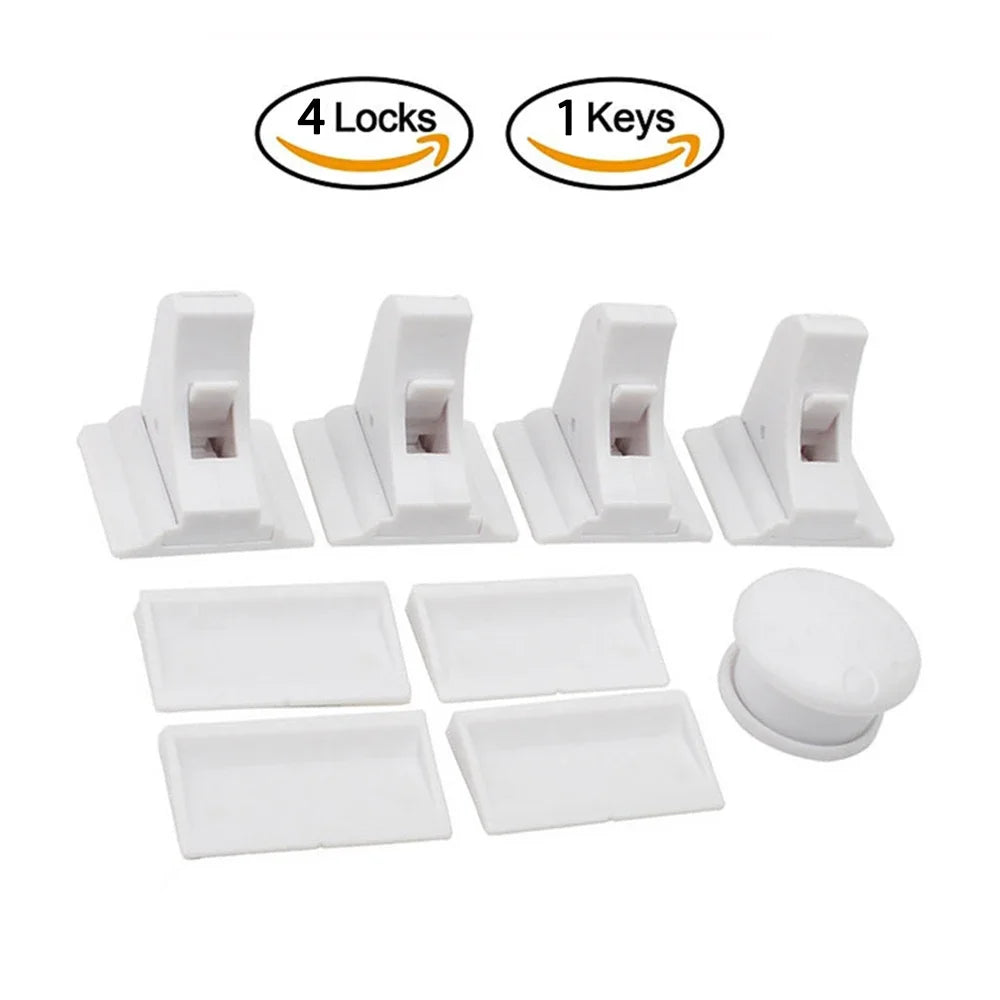White invisible magnetic cabinet locks and keys including four locks and one key