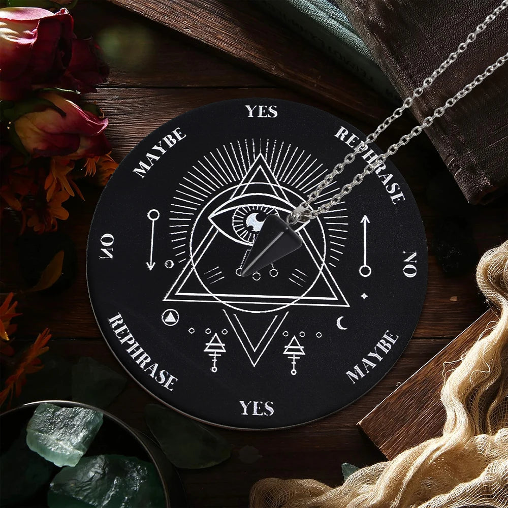 Wooden Divination Pendulum Board with Crystal Necklace