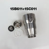A set of airless sprayer pump plunger rod and valve repair kit components including a metal rod and washers.