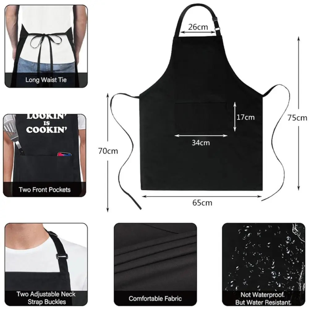 Black unisex water-resistant bib apron with two front pockets and adjustable neck straps