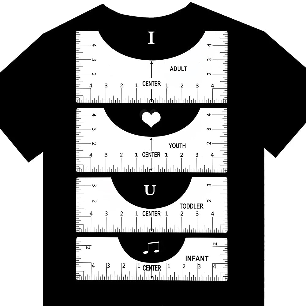 T-Shirt Alignment Ruler Set with Size Guide for Perfect Placement