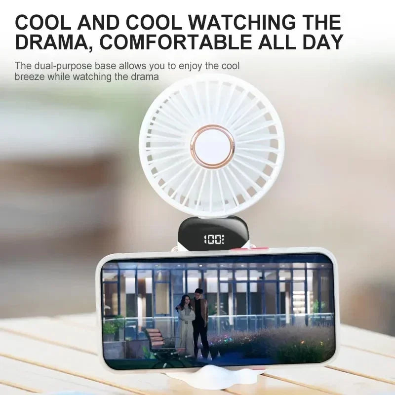 Foldable Neck Fan with LED Display & Phone Stand