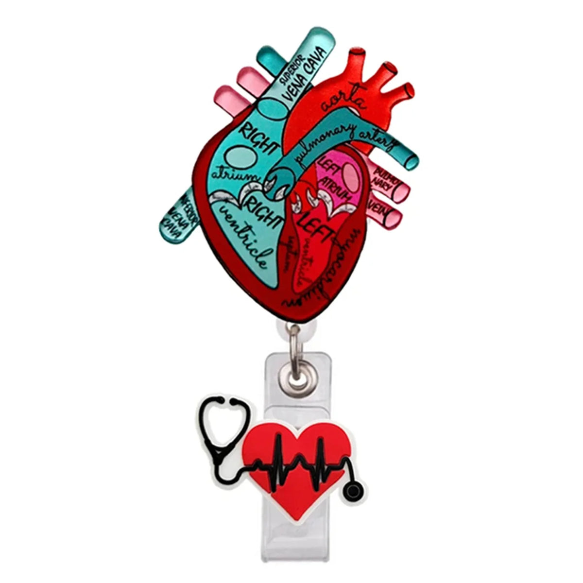 Heart Shape Glitter Acrylic Retractable Badge Reel with Crocodile Clip