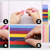 A six-step process demonstrating how to use a diamond painting kit, including organizing and painting techniques.